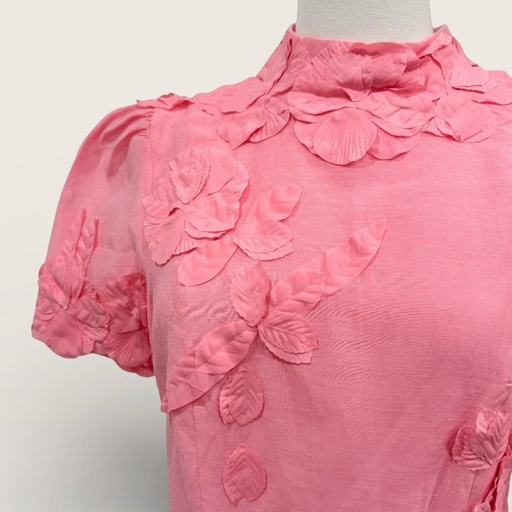 Antonio Melani Iris Linen Blend Floral Appliqué Mockneck Dress Taffy Pink NWT - Picture 5 of 16